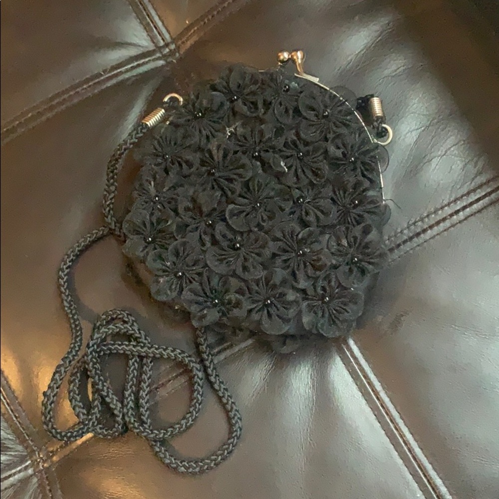 Tiny Black Flowered Shoulder Bag - image 2